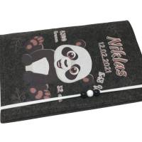 U Heft Hülle Filz mit Namen datum Impfpass fach Pandabär untersuchungsheft hülle personalisiert geschenk geburt dunkel Bild 4