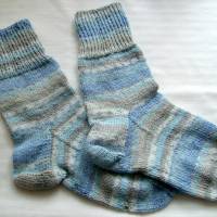 Gestrickte Socken Gr.36/37, blau-grau, hoher Baumwollanteil Bild 1