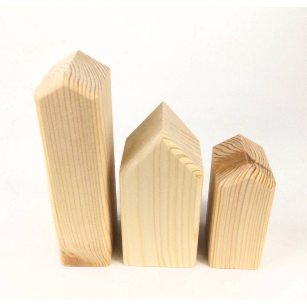 Set mit 3 Deko Häusern aus Holz ca 8,5, 11 und 14,5 cm hoch aus Fichtenholz unbehandelt Bild 1