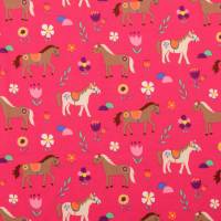 Baumwolljersey Pferde mit Blumen pink Oeko-Tex Standard 100(1m/13,-€) Bild 1