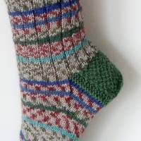 Ringel-Socken handgestrick, Damen und Männer Wollsocken, grün bunte braun grau Herrensocken, Wintersocken Bild 5