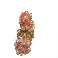 Ring pastell rosa handmade verstellbar Koralle Perlen und Glas funkelnd wirework Spiralring boho Bild 1