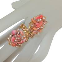 Ring pastell rosa handmade verstellbar Koralle Perlen und Glas funkelnd wirework Spiralring boho Bild 2