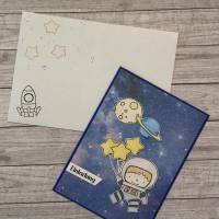 6er Set Einladungskarten zum Kindergeburtstag oder anderen Anlässen, „kleine Astronauten zur Feier“, Party, Handarbeit Bild 2