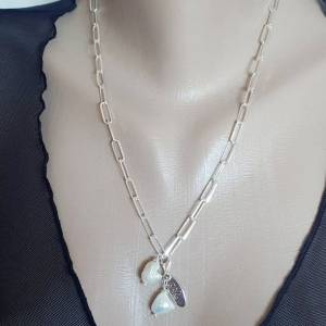 Grobe Gliederkette Silber, Anhänger Perlen weiss, wild gewachsen Bild 7