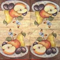 Serviette / Motivservietten Obstteller Birne Apfel Pflaume Schmetterling(44)-1 einzelne Serviette Bild 1