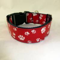 Hundehalsband "Paws" Halsband rot/blau Outdoor verstellbar mit Klickverschluss Kunststoff oder Metall Bild 1
