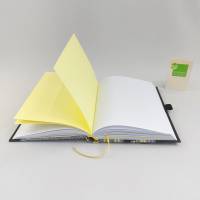 Notizbuch, grau gelb weiß schwarz, Stiftschlaufe, DIN A5, 150 Blatt, Grubentuch Unikat Bild 5