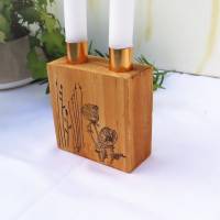 Kerzenhalter Kerzenleuchter Holz mit Blütenmotiv Bild 2