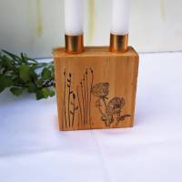 Kerzenhalter Kerzenleuchter Holz mit Blütenmotiv Bild 3
