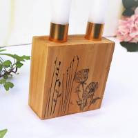 Kerzenhalter Kerzenleuchter Holz mit Blütenmotiv Bild 4