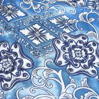Viskose-Stoff in stahlblau mit dekorativem Paisley-Muster - Reststück - Bild 1