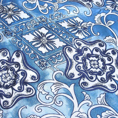 Viskose-Stoff in stahlblau mit dekorativem Paisley-Muster - Reststück -