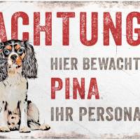 Hundeschild ACHTUNG! (Cavalier King Charles Spaniel) mit Hundename, wetterbeständiges Warnschild Bild 1