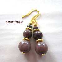 Edelstein Ohrhänger Jade Obsidian Jaspis braun goldfarben Ohrringe Perlen Ohrhaken aus 925 Silber vergoldet Bild 2