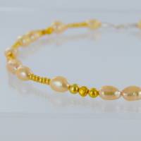 Perlenkette in Curry gelb mit Silber Karabiner Keshi Perle Bild 5