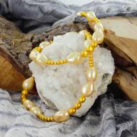 Perlenkette in Curry gelb mit Silber Karabiner Keshi Perle Bild 6