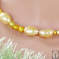 Perlenkette in Curry gelb mit Silber Karabiner Keshi Perle Bild 8