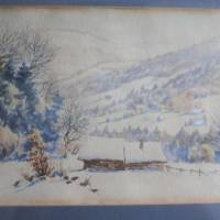 gerahmtes Vintage Bild Winterlandschaft Berge Bild 1