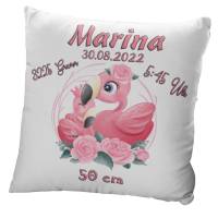 Kissen als Geschenk zur Taufe oder Geburt mit Namen & Datum Babykissen Flamingo personalisiertes Geburtskissen Bild 5
