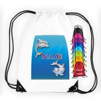 Turnbeutel Motiv Delfin mit Name / Fische / Meer / Ozean / Personalisierbar / verschiedene Farben Bild 1