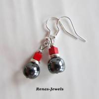 Edelstein Ohrhänger Hämatit & Marmor synthetisch rot schwarz silberfarben Ohrringe Perlen Ohrhaken aus 925 Silbe Bild 2