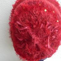Rote ausergewöhnliche handgestrickte  Mütze,Strickmütze, Bild 4