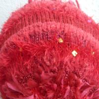 Rote ausergewöhnliche handgestrickte  Mütze,Strickmütze, Bild 5