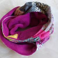 Schal  wunderschöner Schlauchschal LOOP-Schal buntes Patchwork pinkfarbenen Fleece handarbeit genäht Bild 2