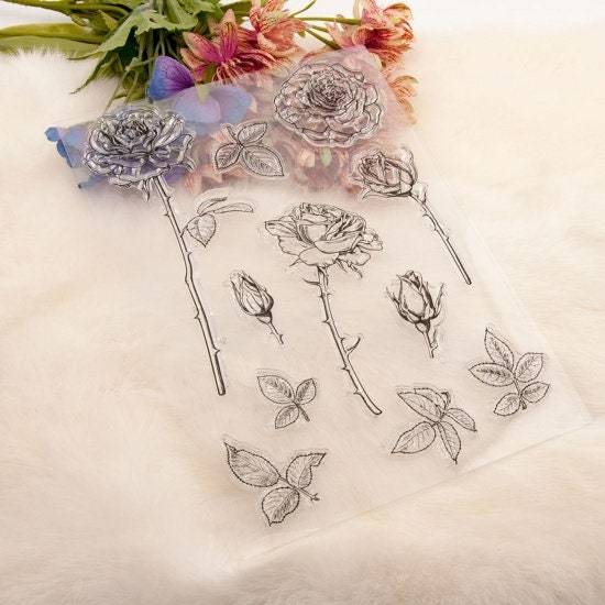 Rose Rosen und Blätter Blume Silikonstempel Clearstamp Motivstempel DIY Basteln Bild 1