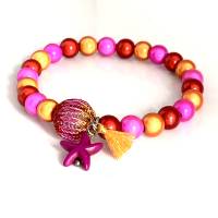 Orange-Rot-Pink - elastisches Armband aus magischen Leuchtperlen mit gestrickter tricolor Mini-Kugel aus Kupferdraht Bild 1