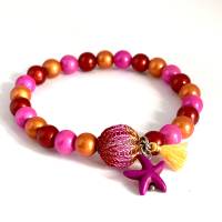 Orange-Rot-Pink - elastisches Armband aus magischen Leuchtperlen mit gestrickter tricolor Mini-Kugel aus Kupferdraht Bild 2