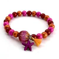 Orange-Rot-Pink - elastisches Armband aus magischen Leuchtperlen mit gestrickter tricolor Mini-Kugel aus Kupferdraht Bild 3