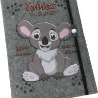 U Heft Hülle Filz mit Namen datum Impfpass fach Koalabär untersuchungsheft hülle personalisiert geschenk geburt hell Bild 1