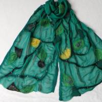 Damenschal smaragd aus Wolle und Seide (Chiffon), besonders und einmaliges Tuch für den Sommer und Winter Bild 1