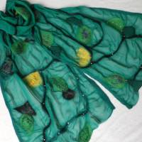 Damenschal smaragd aus Wolle und Seide (Chiffon), besonders und einmaliges Tuch für den Sommer und Winter Bild 2