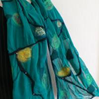 Damenschal smaragd aus Wolle und Seide (Chiffon), besonders und einmaliges Tuch für den Sommer und Winter Bild 3