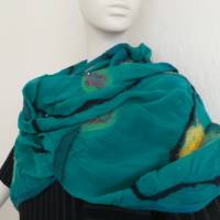 Damenschal smaragd aus Wolle und Seide (Chiffon), besonders und einmaliges Tuch für den Sommer und Winter Bild 4
