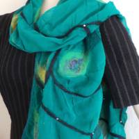 Damenschal smaragd aus Wolle und Seide (Chiffon), besonders und einmaliges Tuch für den Sommer und Winter Bild 7