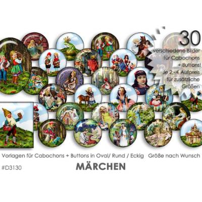 MÄRCHEN 30 Cabochonvorlagen Cabochon Vorlagen digital Download Buttonvorlagen Bilder für Schmuck Cabochon