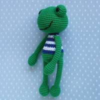 Der kleine gehäkelte Frosch Lukas aus Bio-Baumwolle grün Handarbet Bild 2