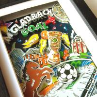 Mönchengladbach Fussball Stadion Skyline gerahmt Souvenir Geschenk für Männer 3D mixed media pop art Bild Bild 2