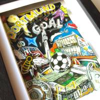 Dortmund Fussball Stadion Skyline gerahmt Souvenir Geschenk für Männer 3D mixed media pop art Bild Bild 3