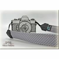 Kameragurt PÜNKTCHEN in grau weiß, Kameraband für Spiegelreflex- oder Systemkamera, Kameratasche Bild 1