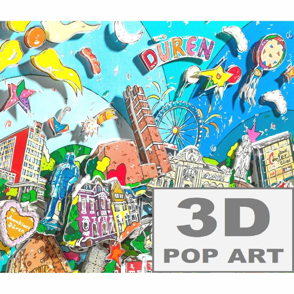 Düren 3D Pop Art skyline Bild Geschenk Souvenir Annakirmes personalisierbar Bild 1