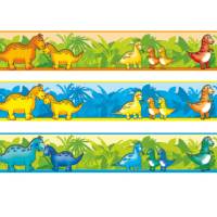 Kinderbordüre: Little Dinos - gelb blau grün - optional selbstklebend - 18 cm Höhe Bild 2