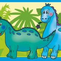 Kinderbordüre: Little Dinos - gelb blau grün - optional selbstklebend - 18 cm Höhe Bild 9