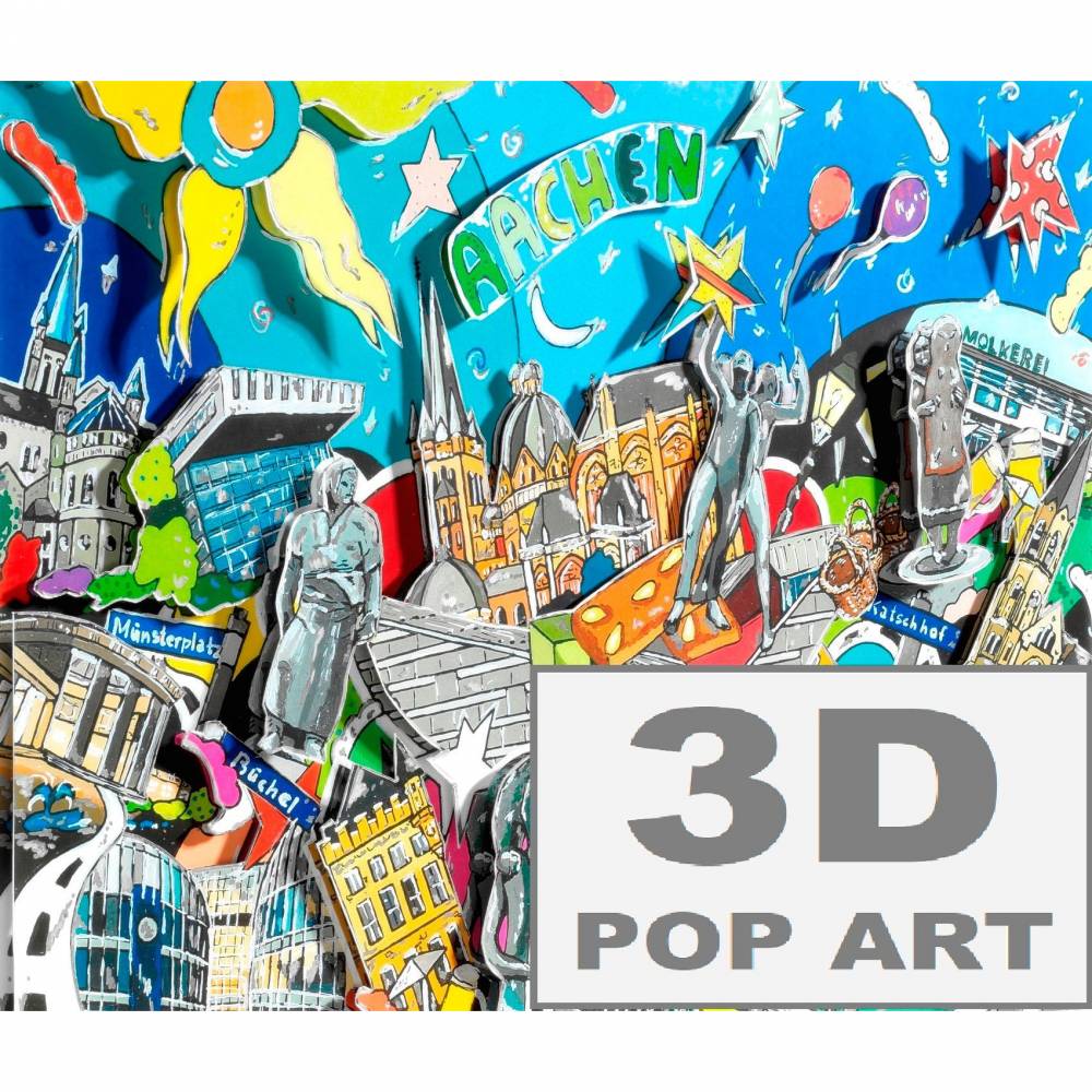 Aachen 3D Pop Art Bild skyline souvenir geschenk personalisierbar Bild 1