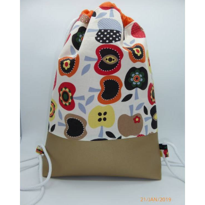 Rucksack Retro Äpfel Backpack Festivalbag Jutesack mit Kunstleder hessmade Unikat