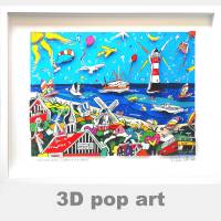 nordsee 3D pop art bild friesland ostfriesland meer strand leuchtturm fine art personalisierbar Bild 1